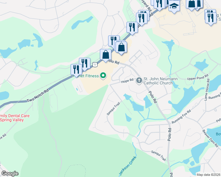 map of restaurants, bars, coffee shops, grocery stores, and more near 203 Hope Road in Columbia