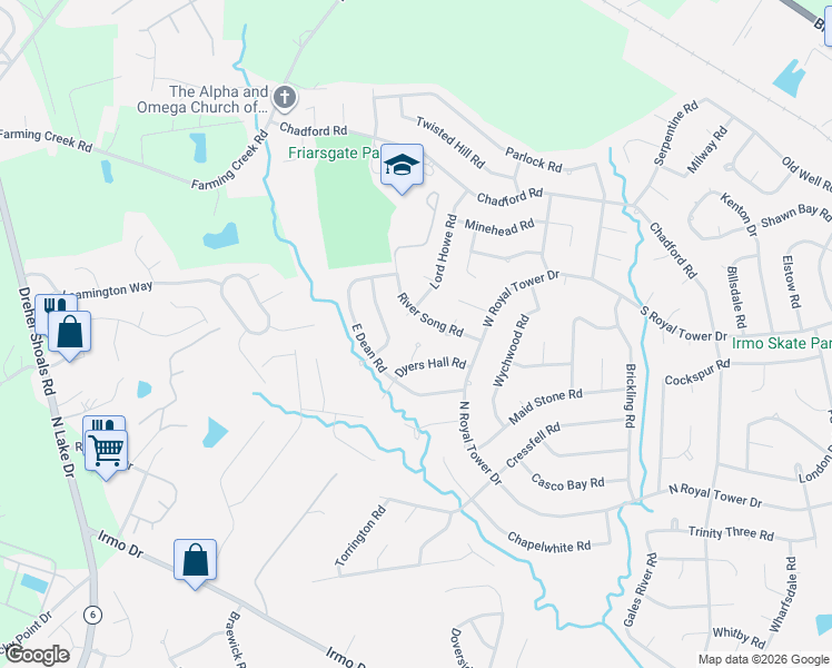 map of restaurants, bars, coffee shops, grocery stores, and more near 120 River Song Road in Irmo