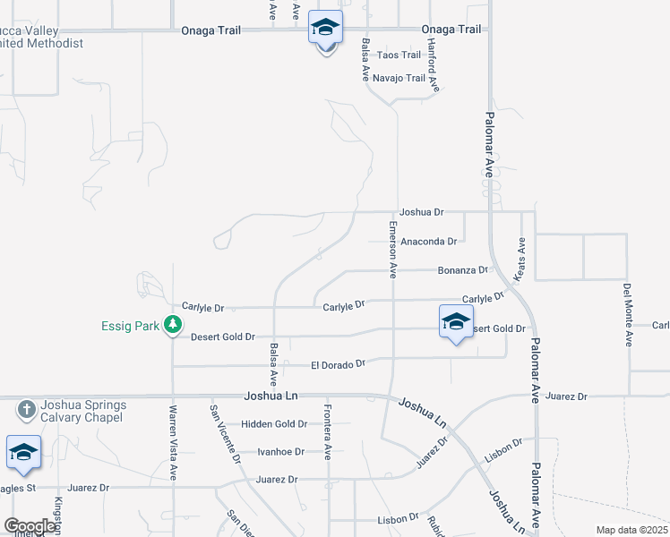 map of restaurants, bars, coffee shops, grocery stores, and more near 58065 Bonanza Drive in Yucca Valley