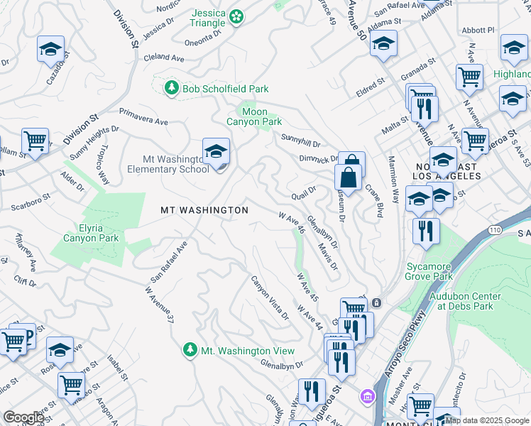 map of restaurants, bars, coffee shops, grocery stores, and more near 585 West Avenue 46 in Los Angeles