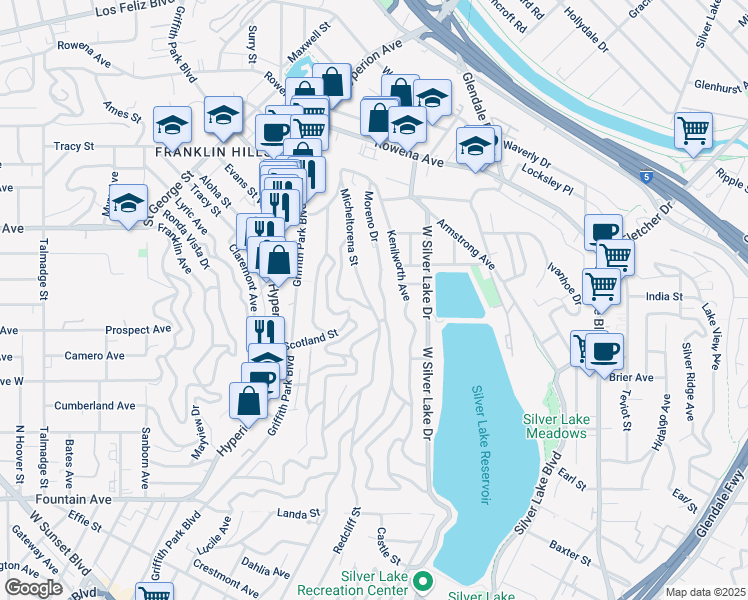 map of restaurants, bars, coffee shops, grocery stores, and more near 2323 Micheltorena Street in Los Angeles