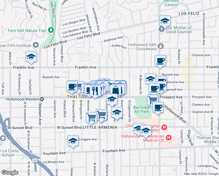 map of restaurants, bars, coffee shops, grocery stores, and more near in Los Angeles