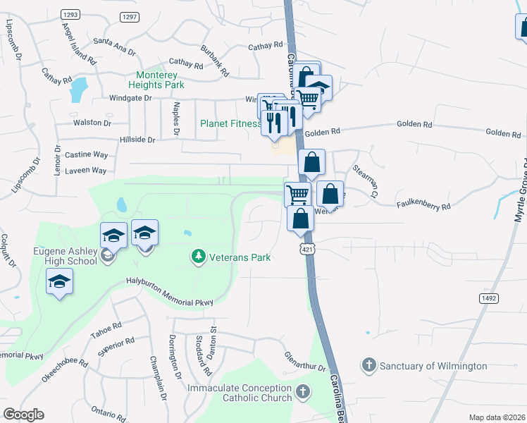 map of restaurants, bars, coffee shops, grocery stores, and more near 935 Amsden Ct in Wilmington