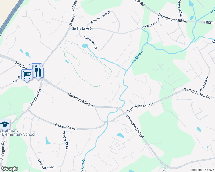 map of restaurants, bars, coffee shops, grocery stores, and more near 4055 Inman Park Lane in Buford