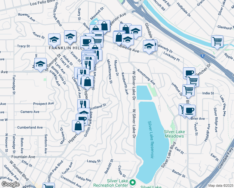 map of restaurants, bars, coffee shops, grocery stores, and more near 2323 Micheltorena Street in Los Angeles