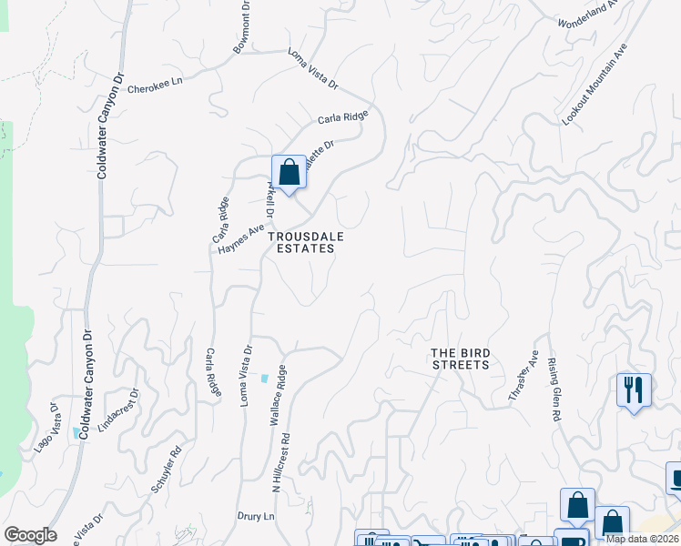 map of restaurants, bars, coffee shops, grocery stores, and more near 360 Trousdale Place in Beverly Hills