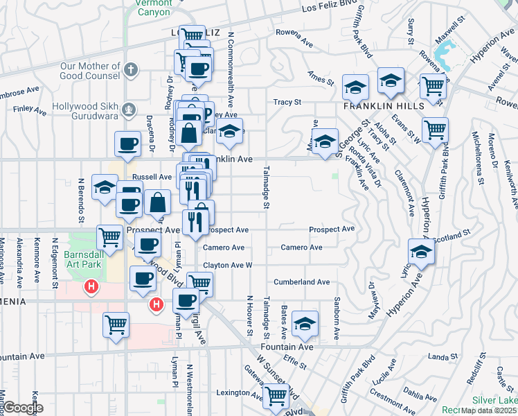 map of restaurants, bars, coffee shops, grocery stores, and more near 4324 Kingswell Avenue in Los Angeles