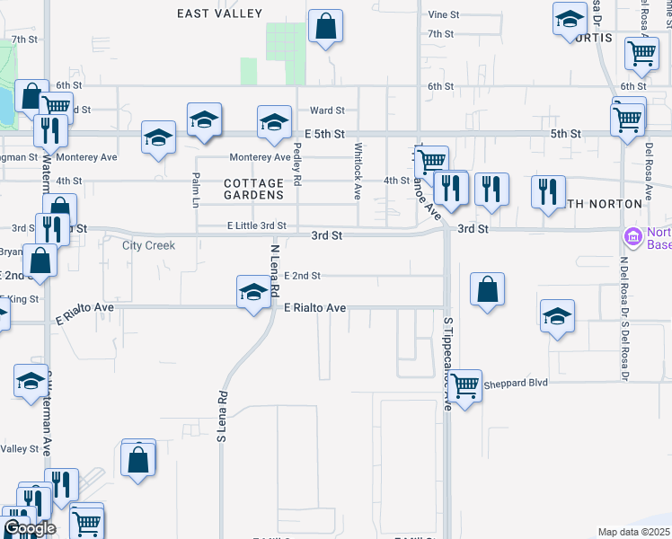 map of restaurants, bars, coffee shops, grocery stores, and more near 938 East 2nd Street in San Bernardino