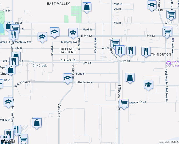 map of restaurants, bars, coffee shops, grocery stores, and more near 938 East 2nd Street in San Bernardino