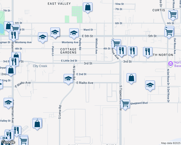 map of restaurants, bars, coffee shops, grocery stores, and more near 938 East 2nd Street in San Bernardino