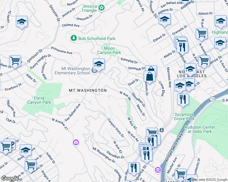 map of restaurants, bars, coffee shops, grocery stores, and more near 585 West Avenue 46 in Los Angeles