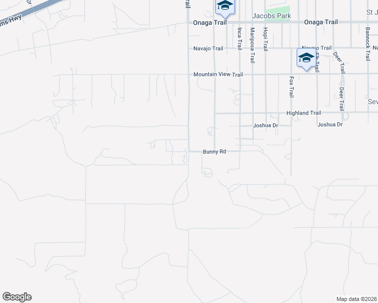 map of restaurants, bars, coffee shops, grocery stores, and more near 55000 Bunny Road in Yucca Valley