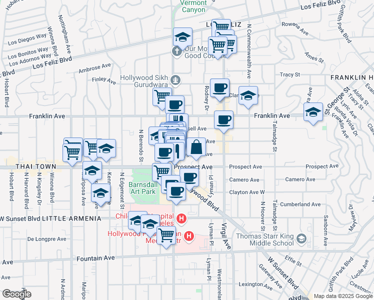 map of restaurants, bars, coffee shops, grocery stores, and more near 4608 Kingswell Avenue in Los Angeles