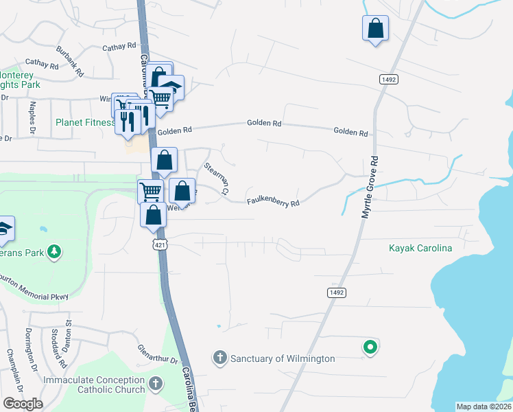 map of restaurants, bars, coffee shops, grocery stores, and more near 221 Heathcliff Road in Wilmington