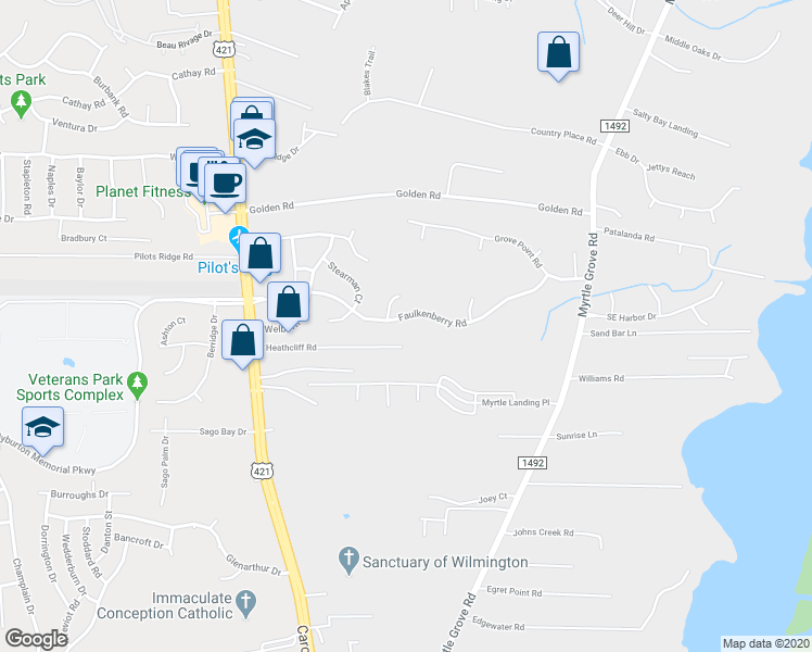 map of restaurants, bars, coffee shops, grocery stores, and more near 221 Heathcliff Road in Wilmington
