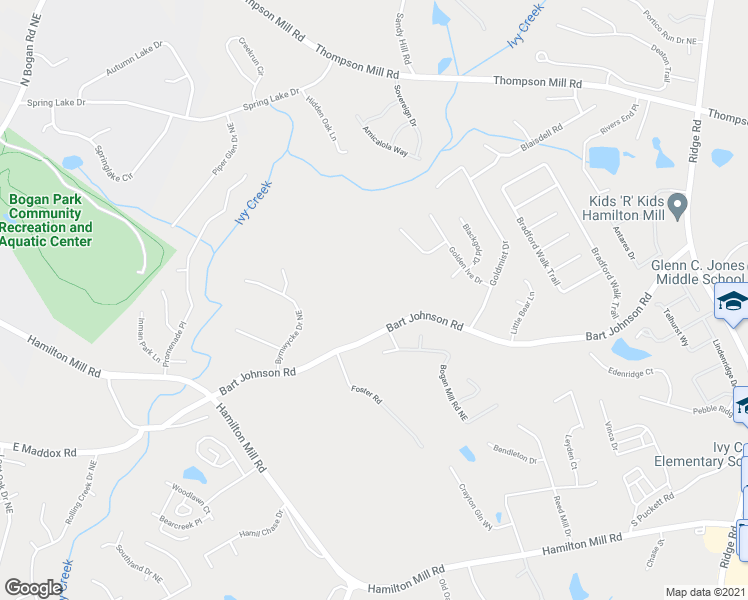 map of restaurants, bars, coffee shops, grocery stores, and more near 3025 Bart Johnson Road in Buford