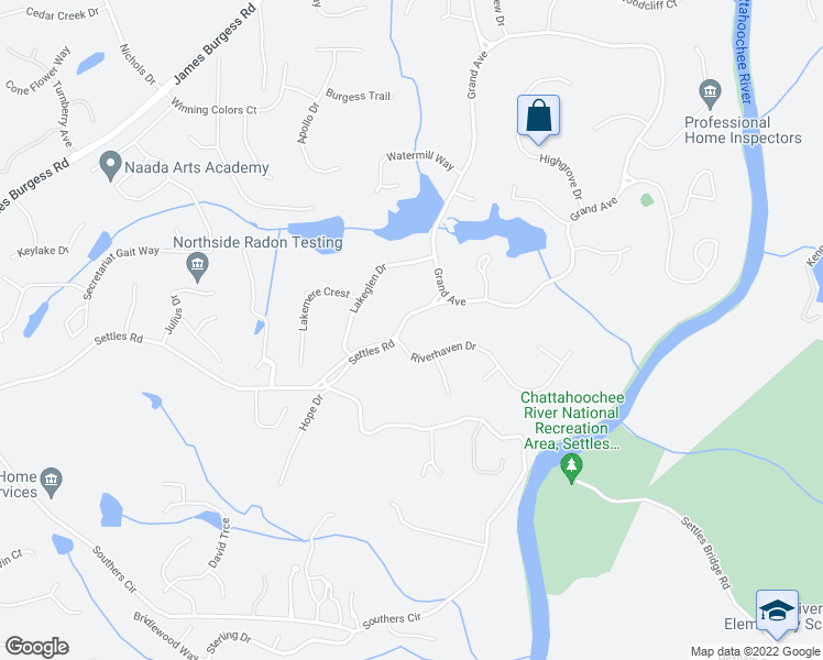 map of restaurants, bars, coffee shops, grocery stores, and more near 620 Riverhaven Drive in Suwanee