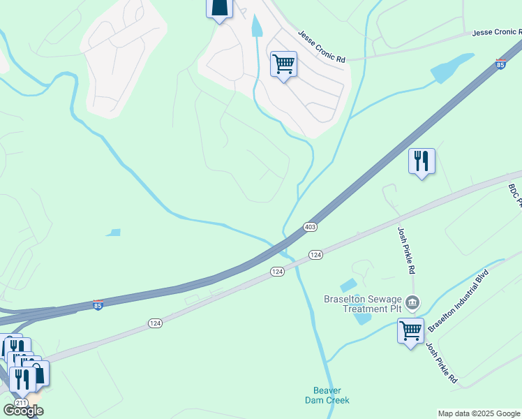 map of restaurants, bars, coffee shops, grocery stores, and more near 532 Brookfield Drive in Braselton