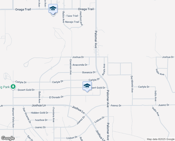 map of restaurants, bars, coffee shops, grocery stores, and more near 58328 Bonanza Drive in Yucca Valley