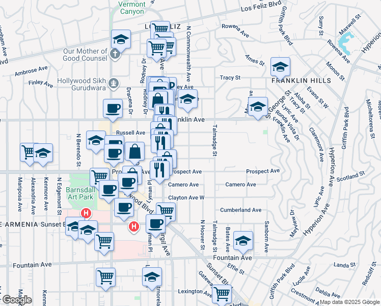 map of restaurants, bars, coffee shops, grocery stores, and more near 4406 Kingswell Avenue in Los Angeles