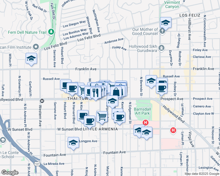 map of restaurants, bars, coffee shops, grocery stores, and more near in Los Angeles