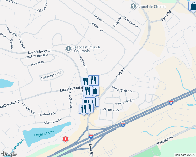 map of restaurants, bars, coffee shops, grocery stores, and more near 105 Sparkleberry Crossing Road in Columbia