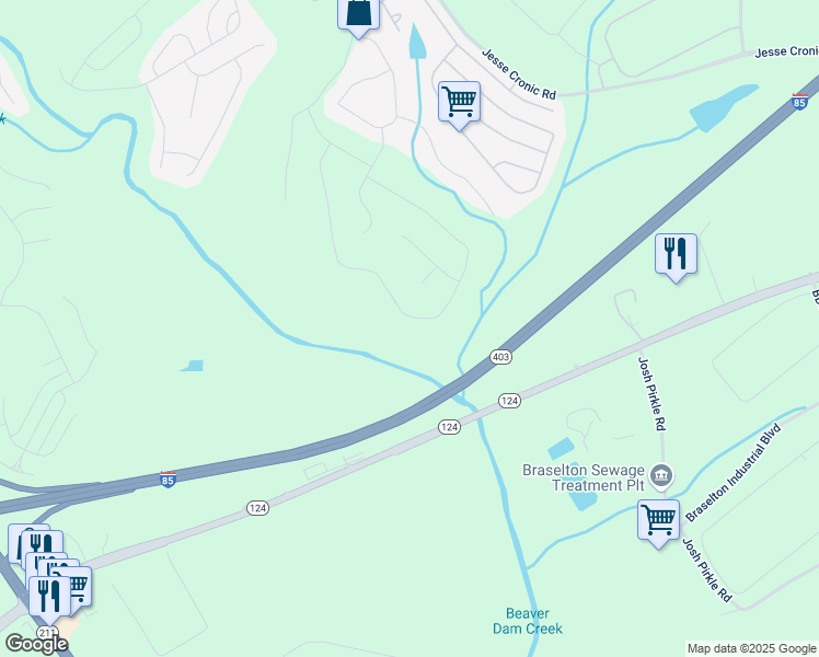 map of restaurants, bars, coffee shops, grocery stores, and more near 500 Brookfield Drive in Braselton