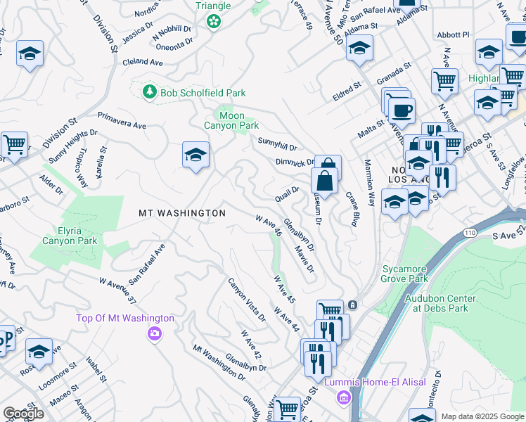 map of restaurants, bars, coffee shops, grocery stores, and more near 4825 Glenalbyn Drive in Los Angeles