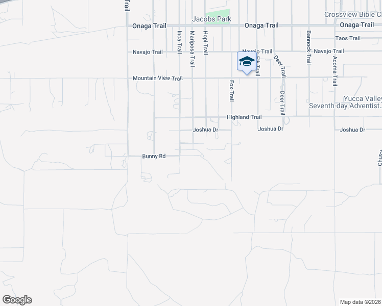 map of restaurants, bars, coffee shops, grocery stores, and more near 55511 Bunny Road in Yucca Valley