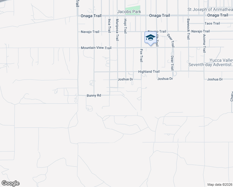 map of restaurants, bars, coffee shops, grocery stores, and more near 55000 Bunny Road in Yucca Valley