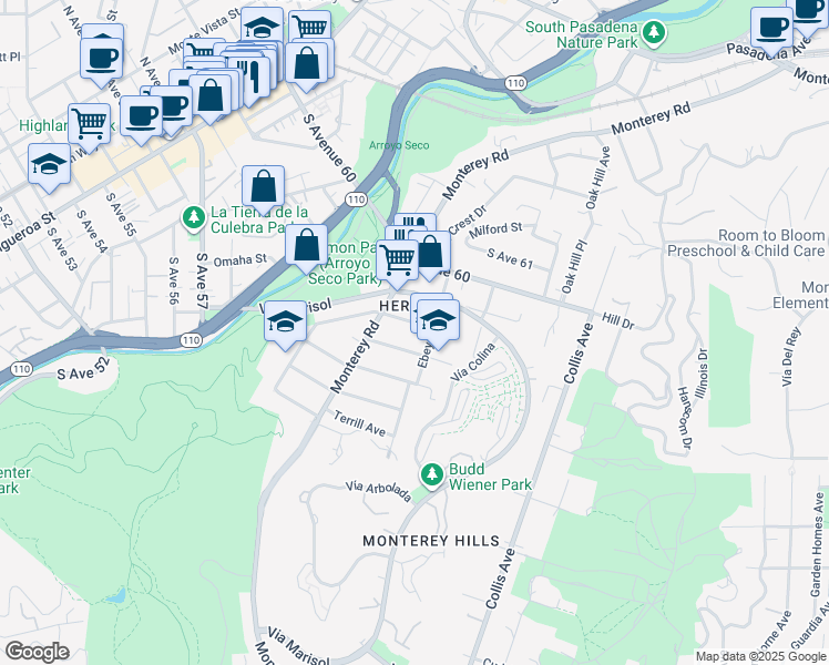map of restaurants, bars, coffee shops, grocery stores, and more near 5631 Ebey Avenue in Los Angeles
