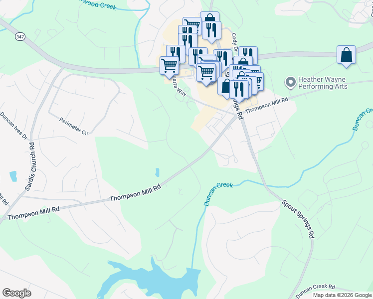 map of restaurants, bars, coffee shops, grocery stores, and more near 2616 White Rock Drive in Buford