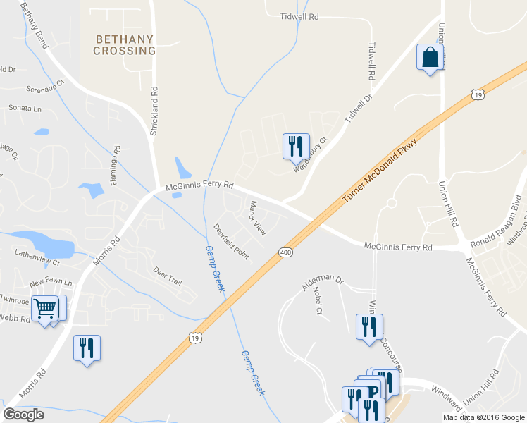 map of restaurants, bars, coffee shops, grocery stores, and more near 13294 Kemper Road in Alpharetta