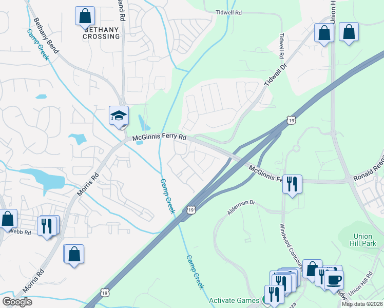 map of restaurants, bars, coffee shops, grocery stores, and more near 3827 Manor View in Milton