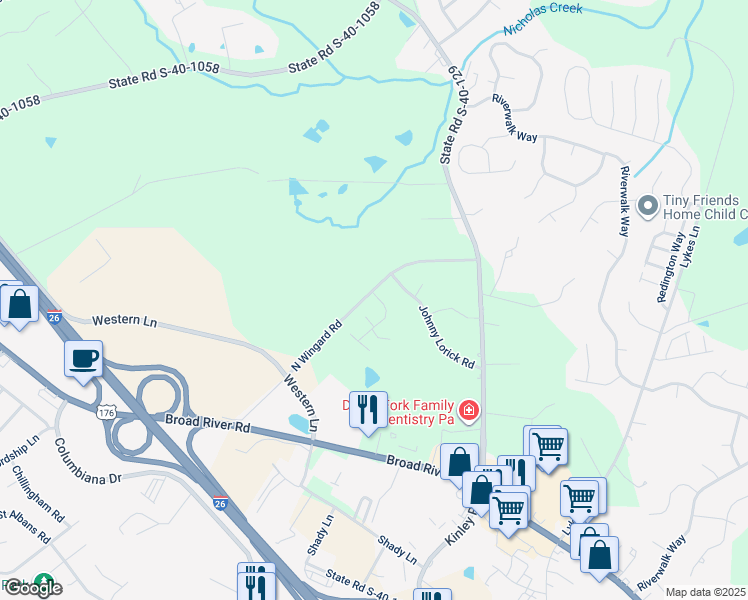 map of restaurants, bars, coffee shops, grocery stores, and more near 1114 North Wingard Road in Irmo