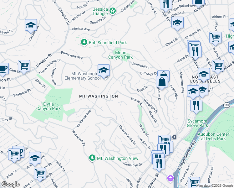 map of restaurants, bars, coffee shops, grocery stores, and more near 3956 San Rafael Avenue in Los Angeles