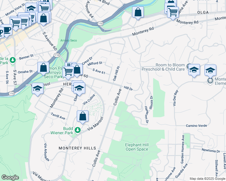 map of restaurants, bars, coffee shops, grocery stores, and more near 802 South Avenue 60 in Los Angeles