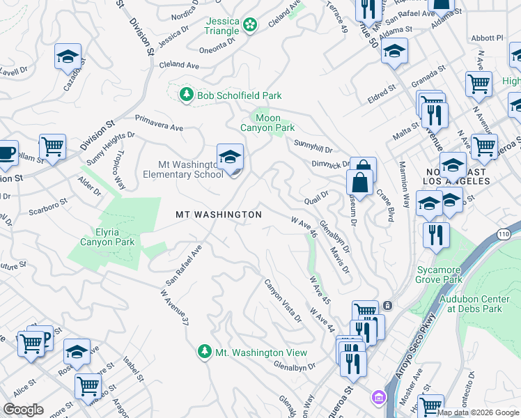 map of restaurants, bars, coffee shops, grocery stores, and more near 3956 San Rafael Avenue in Los Angeles