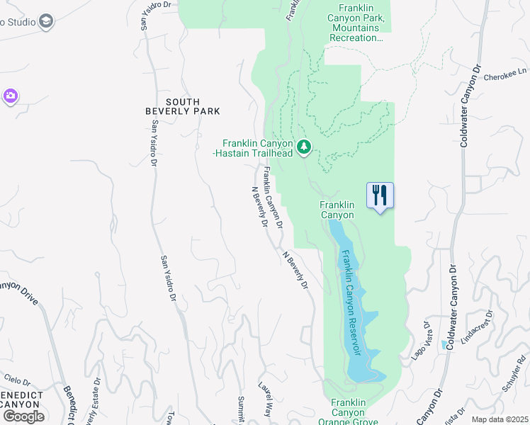 map of restaurants, bars, coffee shops, grocery stores, and more near 1819 Franklin Canyon Drive in Beverly Hills