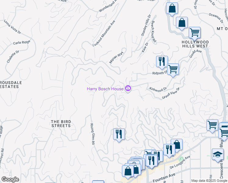 map of restaurants, bars, coffee shops, grocery stores, and more near 1790 Viewmont Drive in Los Angeles