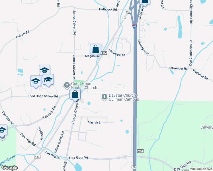 map of restaurants, bars, coffee shops, grocery stores, and more near 219 White Oak Loop in Good Hope