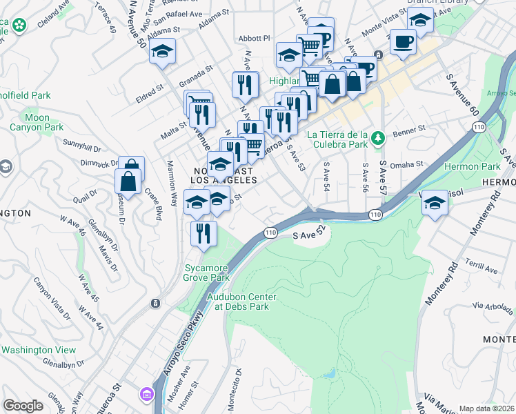map of restaurants, bars, coffee shops, grocery stores, and more near 5036 Echo Street in Los Angeles