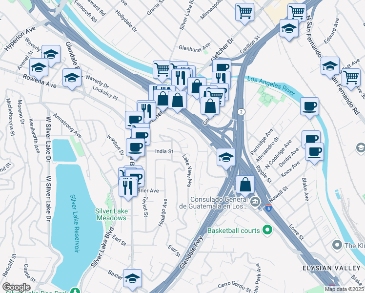 map of restaurants, bars, coffee shops, grocery stores, and more near 2564 Lake View Avenue in Los Angeles
