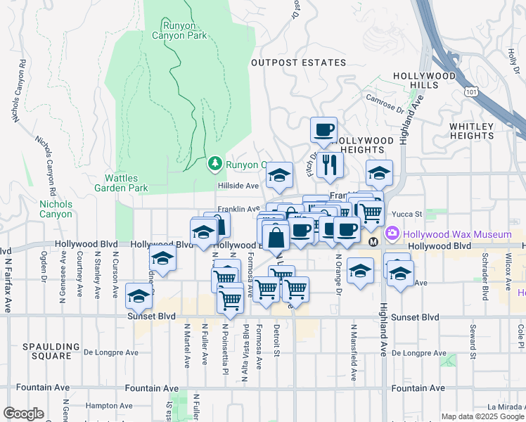 map of restaurants, bars, coffee shops, grocery stores, and more near in Los Angeles