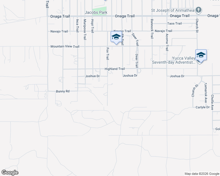 map of restaurants, bars, coffee shops, grocery stores, and more near 8175 Fox Trail in Yucca Valley