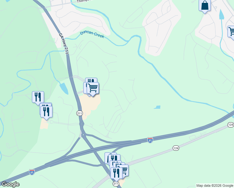 map of restaurants, bars, coffee shops, grocery stores, and more near 87 Berkeley Trace in Braselton
