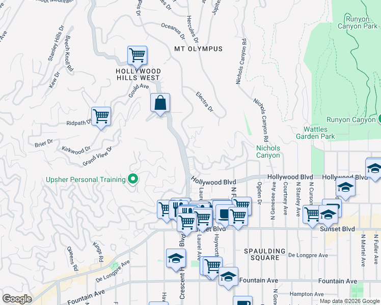 map of restaurants, bars, coffee shops, grocery stores, and more near 1748 Laurel Canyon Boulevard in Los Angeles