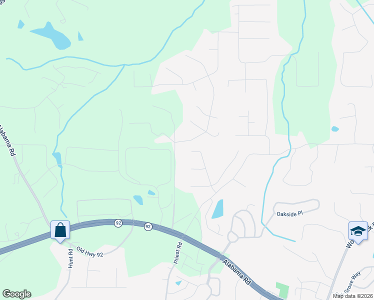 map of restaurants, bars, coffee shops, grocery stores, and more near 121 Lucas Drive in Acworth