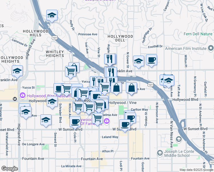 map of restaurants, bars, coffee shops, grocery stores, and more near in Los Angeles