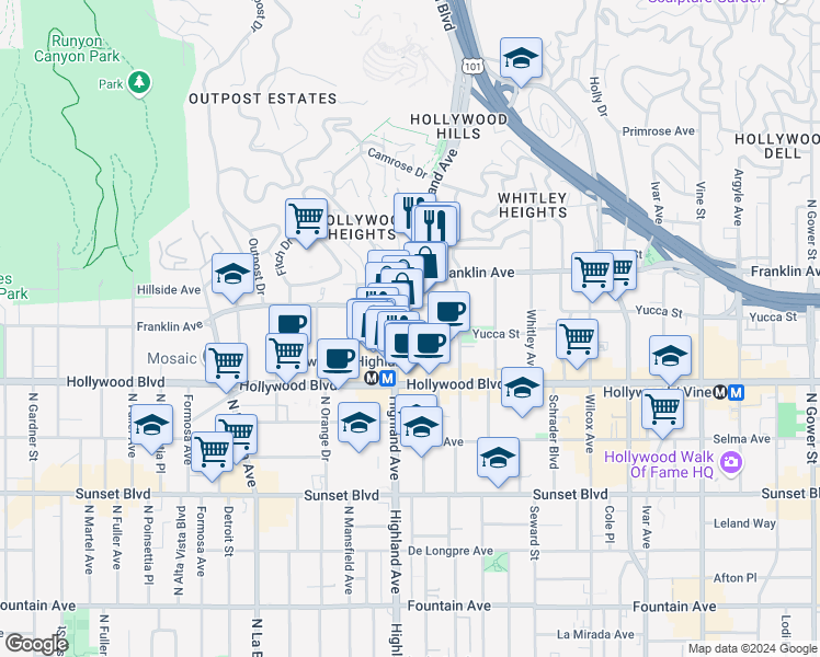 map of restaurants, bars, coffee shops, grocery stores, and more near in Los Angeles